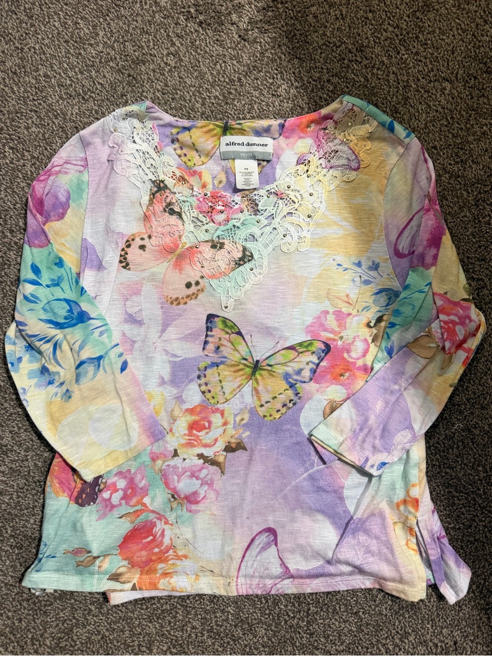 Alfred Dunner' Pastel Butterfly Lace-Trim Top - Multicolor